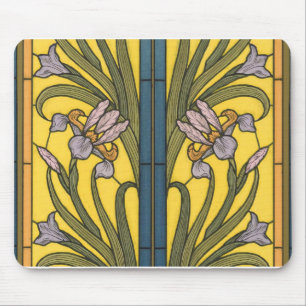 Mousepad Iris Flower Art Nouveau Padrão De Vidro Mantido