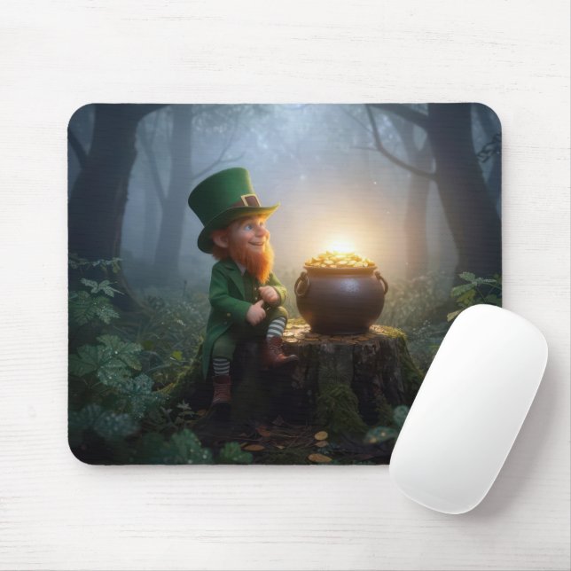 Mousepad Irish Leprechaun In a Misty Forest (Com mouse)