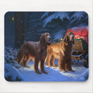 Mousepad Irish Red Setter Nevado Trenó Natal Decoração de N