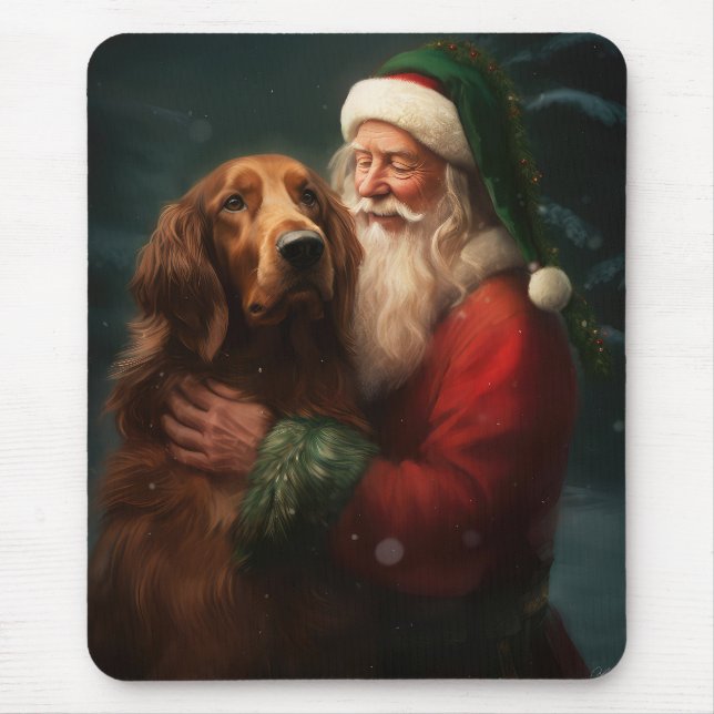Mousepad Irish Red Setter Papai Noel Natal Festivo (Frente)