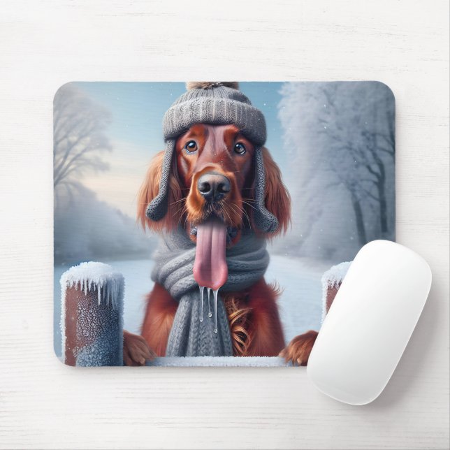 Mousepad Irish Setter com o Winter Scarf and Hat (Com mouse)