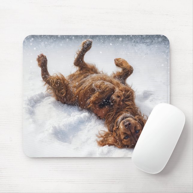 Mousepad Irish Setter Making a Snow Angel (Com mouse)
