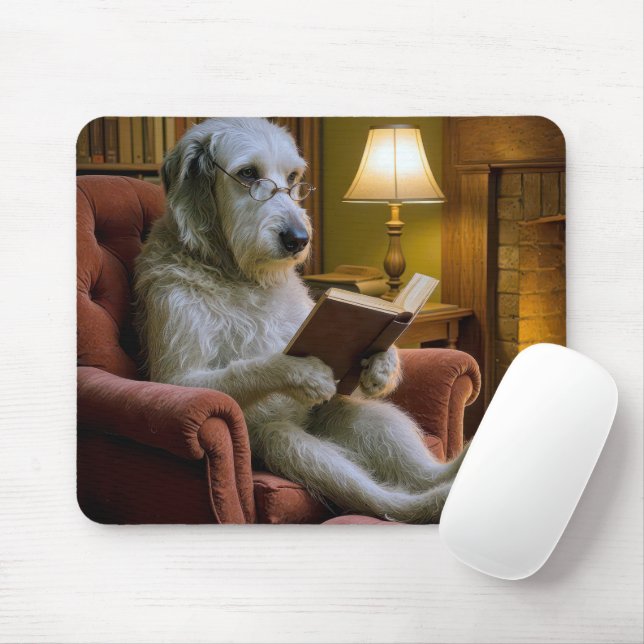Mousepad Irish Wolfhound Dog Reading a Book  (Com mouse)
