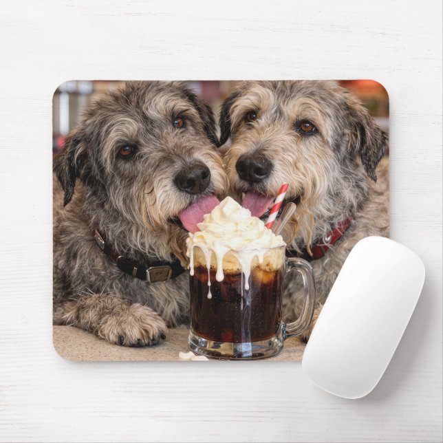 Mousepad Irish Wolfhounds Desfrutando de um Root Beer Float (Com mouse)
