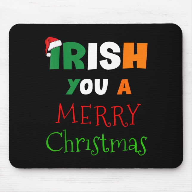 Mousepad Irish You A Merry Christmas Ireland Flag Xmas Hat  (Frente)