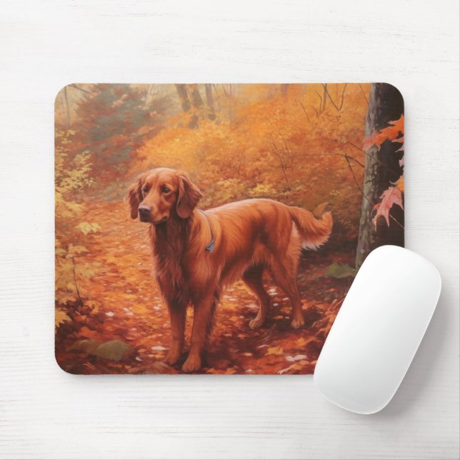 Mousepad Irlandês Red Setter no outono deixa cair inspiraçã (Com mouse)