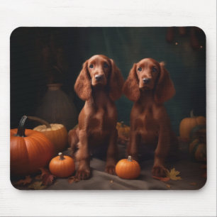 Mousepad Irlandês Red Setter Puppy Autumn Delight Pumpkin