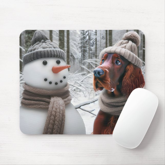 Mousepad Irlandês Setter Dog com Neve (Com mouse)