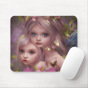Mousepad Irmãs Fadas entre Flores na Floresta