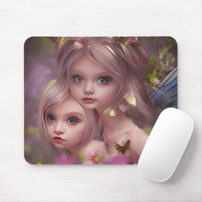 Mousepad Irmãs Fadas entre Flores na Floresta (Com mouse)