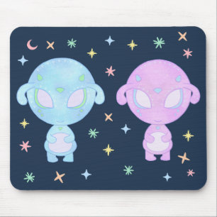 Mousepad Irmãs Gêmeas Alien Pastel Arte Kawaii Cósmica Fo