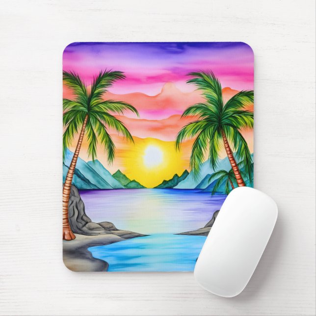 Mousepad Island Tropical Beach Sunset (Com mouse)