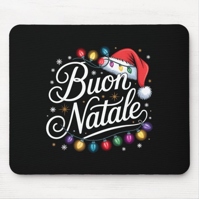 Mousepad Italian Family Christmas Lights Red Santa Hat Buon (Frente)