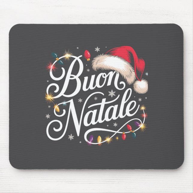 Mousepad Italian Family Christmas Lights Red Santa Hat Buon (Frente)