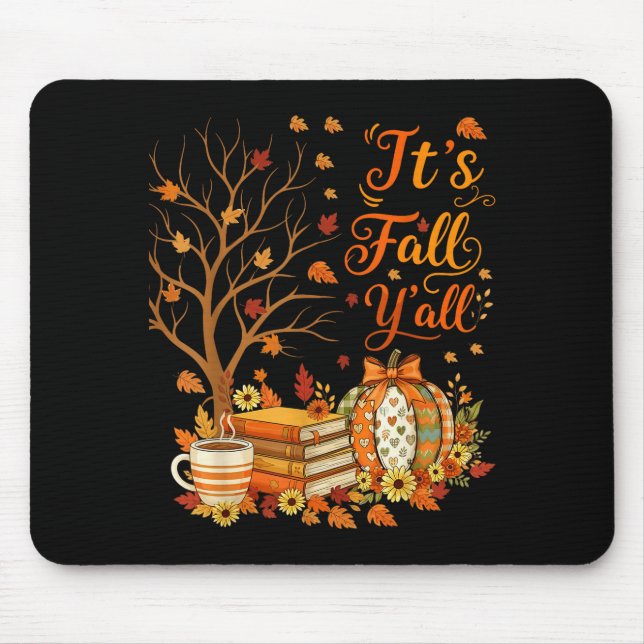 Mousepad It's Fall Y'all Floral Pumpkin Autumn Coffee Thank (Frente)
