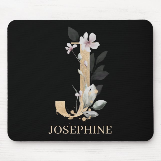 Mousepad J Monograma Placa Personalizada Floral para Mouse (Frente)
