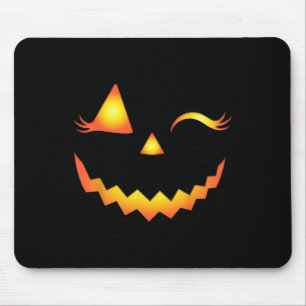 Mousepad Jack O Lanterna Face Pumpkin Eyelashes Hallowen Co