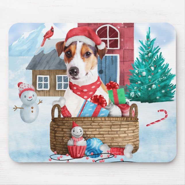 Mousepad Jack Russell Cachorro Na Casa De Cachorro De Neve (Frente)