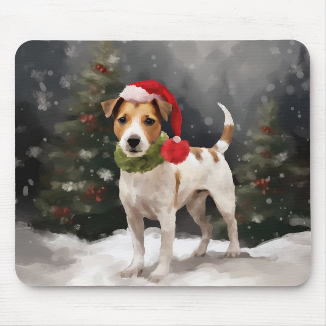 Mousepad Jack Russell Dog no Natal da Neve (Frente)