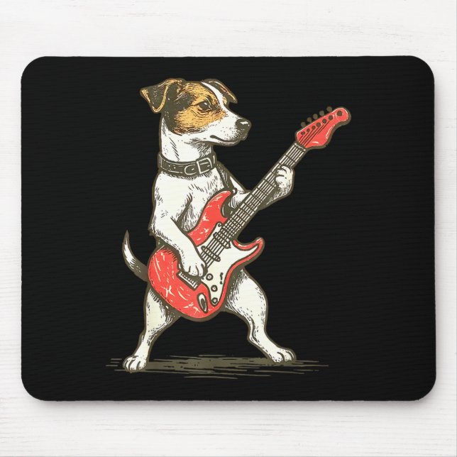 Mousepad Jack Russell Terrier Dog Playing Guitar Rocker Gui (Frente)