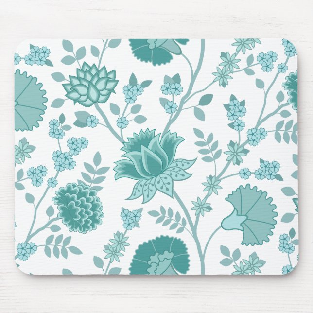 Mousepad Jacobean Floral Big Pattern Teals on White (Frente)