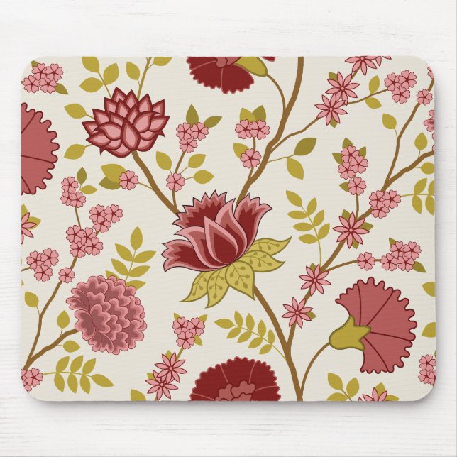 Mousepad Jacobean Floral Lg Pattern Reds Pinks Dourado Crea (Frente)