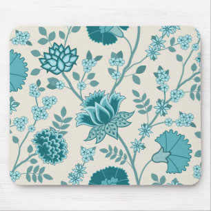 Mousepad Jacobean Floral Lg Patterna Teals em Creme
