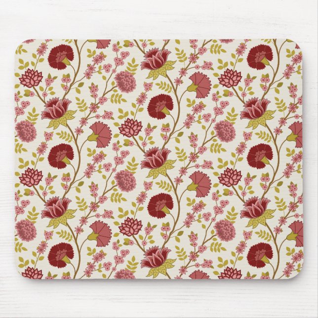 Mousepad Jacobean Floral Reds Pinks Dourado Cream (Frente)