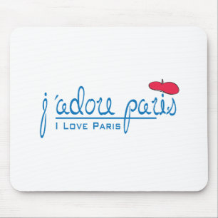 Mousepad j'adore Paris (Eu amo Paris) com beret vermelho