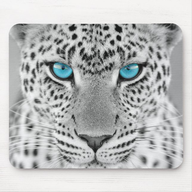 Mousepad Jaguar preto e branco com olhos azuis (Frente)