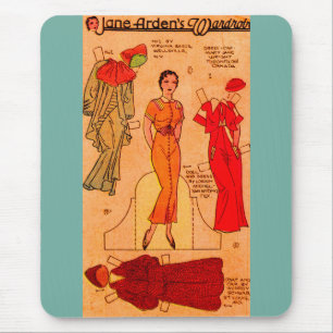Mousepad Jane Arden de 1930 boneca azul vestido vermelho