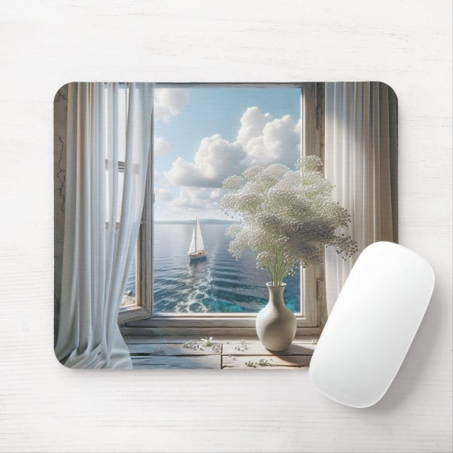 Mousepad Janela com Vista de Oceano de Navegação (Com mouse)