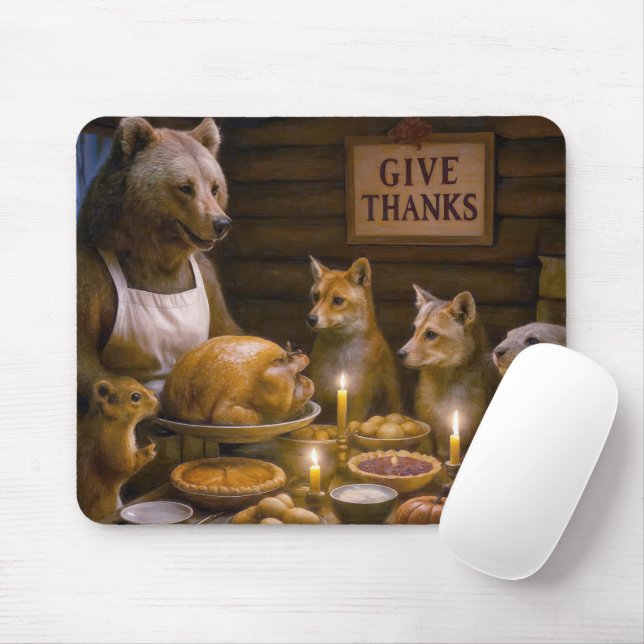 Mousepad Jantar de Ação de Graças com Peru e Vida Selvagem (Com mouse)
