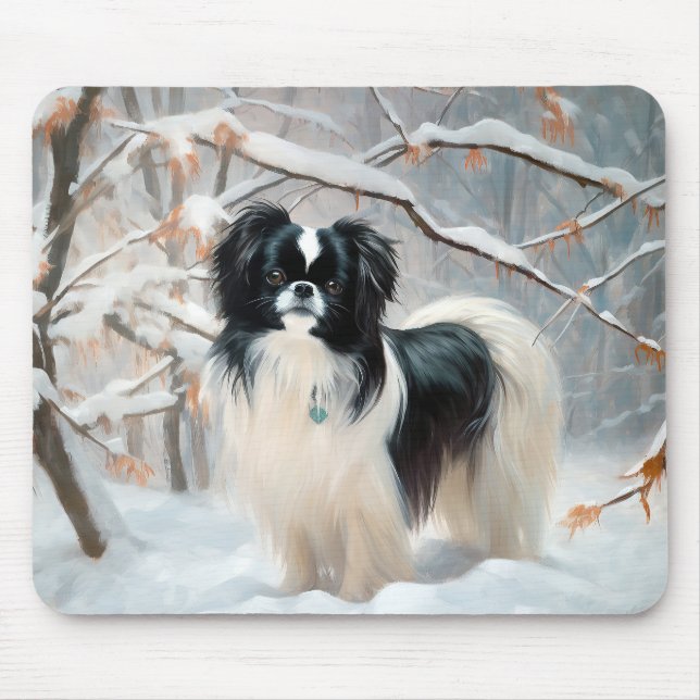Mousepad Japanese Chin Deixe Nevar Natal (Frente)