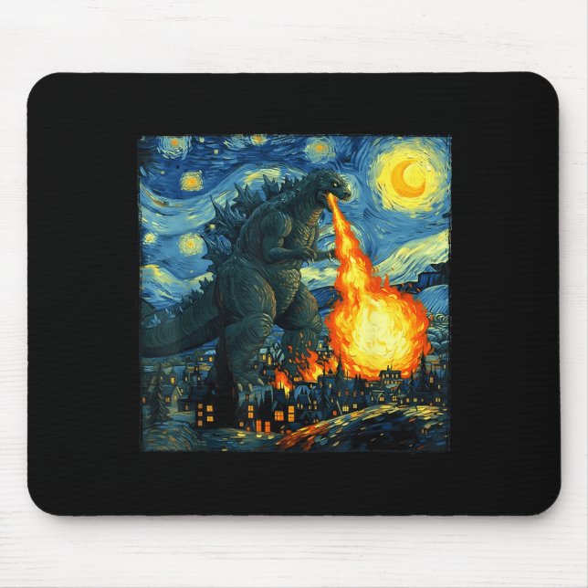 Mousepad Japanese Monster Kaiju Van Gogh Starry Night  (Frente)