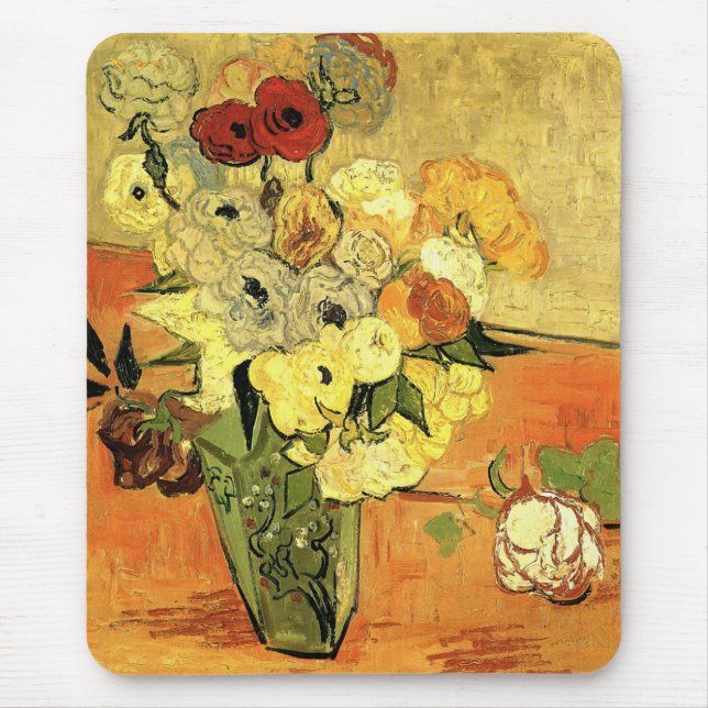 Mousepad Japonês Vase, Rosas, Anemones por Vincent van Gogh (Frente)