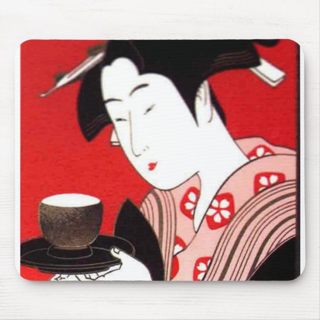 Mousepad Japonesa Lady Tea Servindo Cerimonia Art Impressão (Frente)