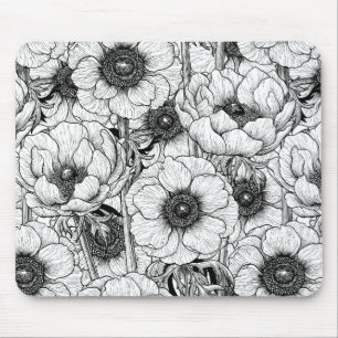 Mousepad Jardim anêmono em preto e branco