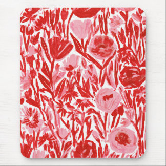 Mousepad Jardim Botânico Abstrato em Aquarela Floral Vermel