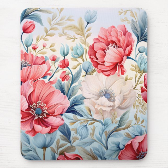 Mousepad Jardim Botânico de Flores Românticas Elegantes (Frente)