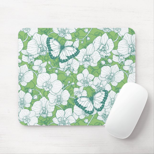 Mousepad Jardim Botânico de Orquídeas com Borboletas em ver (Com mouse)
