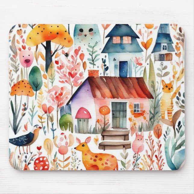 Mousepad Jardim de algodão, animais de campo floral (Frente)