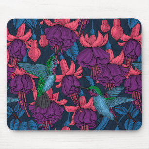 Mousepad Jardim de beija-flores em roxo e azul