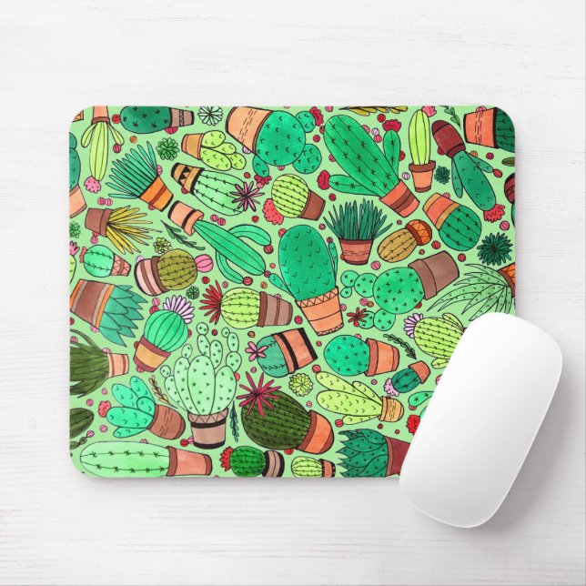 Mousepad Jardim de Cactos Verdes de Plantas Potentes (Com mouse)
