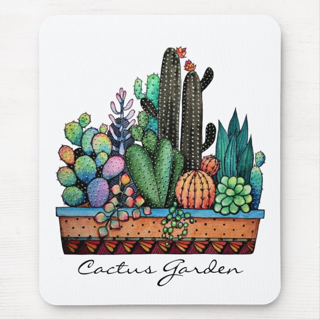 Mousepad Jardim De Cactus Caquetado Em Pote (Frente)