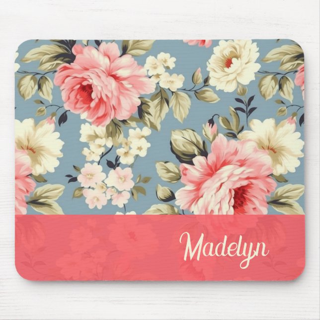Mousepad Jardim de Campo Francês Floral Chic Script (Frente)