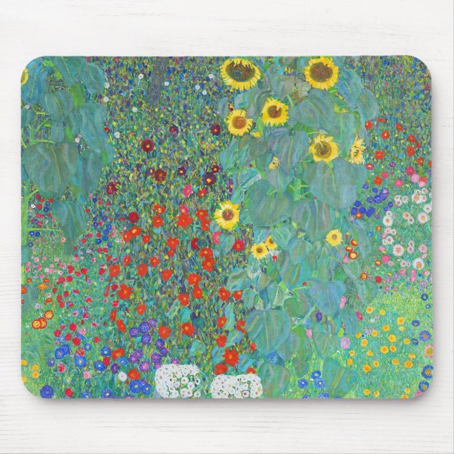 Mousepad Jardim de fazenda com girassóis por Gustav Klimt (Frente)