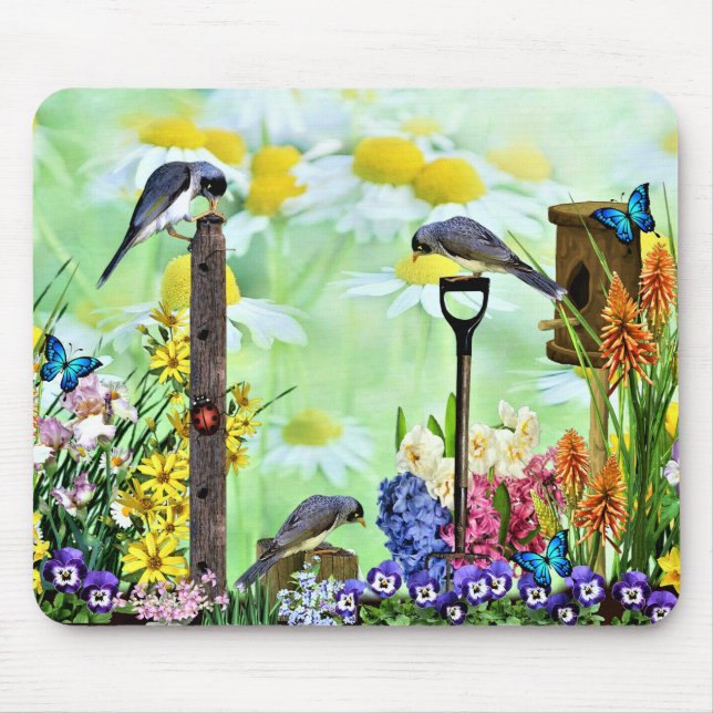 Mousepad Jardim de Flores de Birdhouse (Frente)