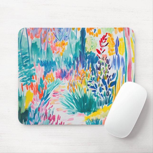 Mousepad Jardim de Flores Silvestres Abstratas Boho (Com mouse)