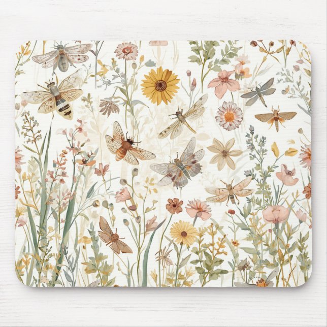 Mousepad Jardim de Flores Silvestres Borboletas Botânicas F (Frente)